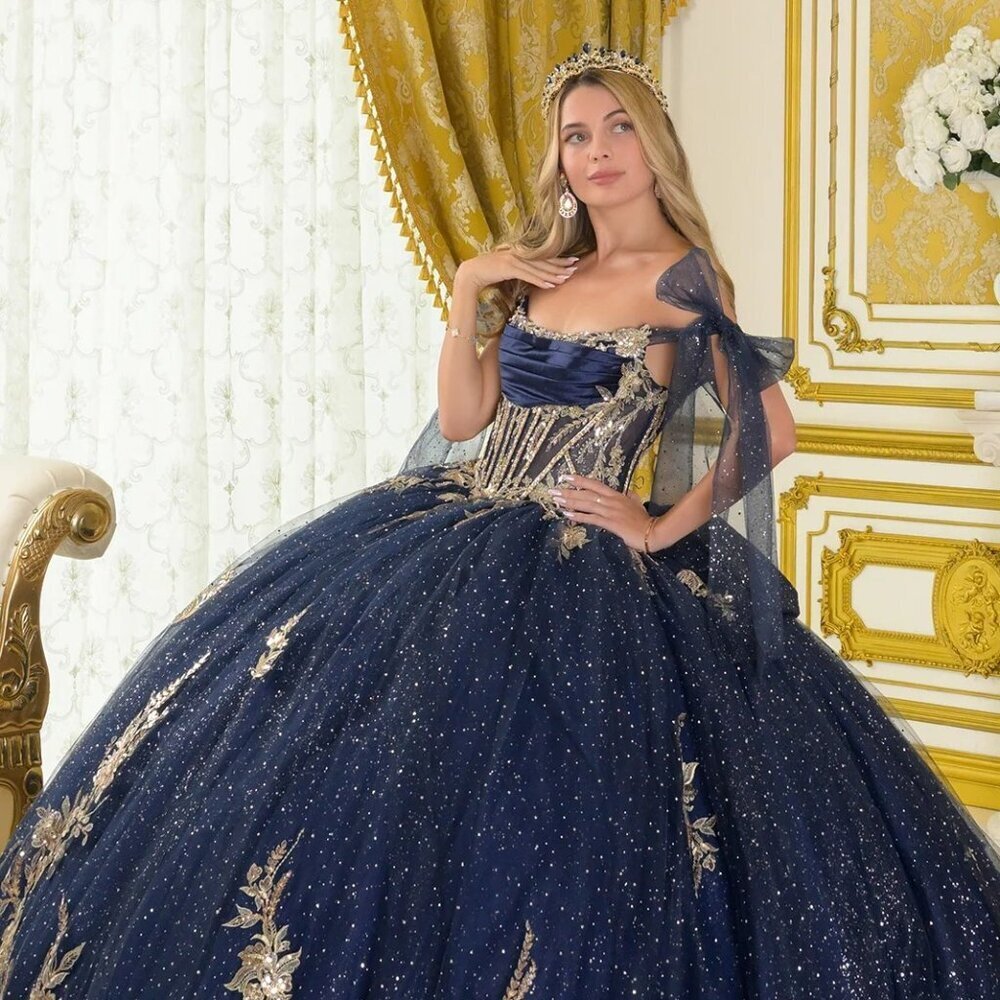New Navy Off The Shoulder Quinceanera Gown w/ Structural Corset Bodice GL3710